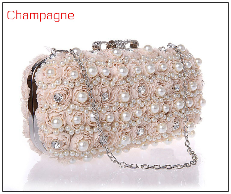 Trendy quality beautiful pearl flower women bag.bridal wedding bag,long chain messenger bag