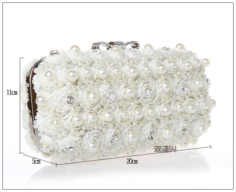 Trendy quality beautiful pearl flower women bag.bridal wedding bag,long chain messenger bag