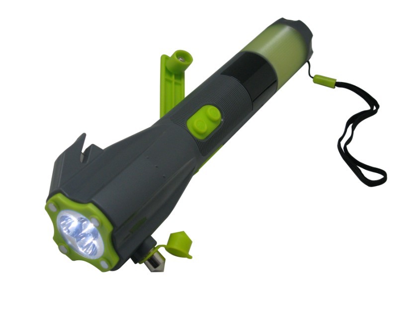 rechargeable flashlight with radio,hammer,charger for cell phone