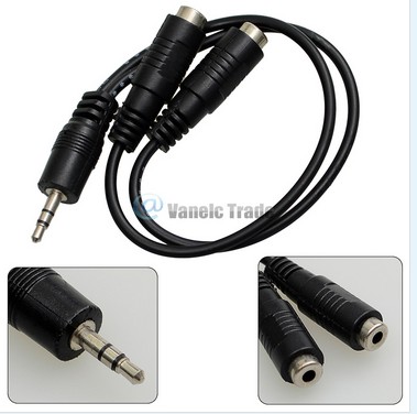 3.5mm Stereo Audio Y Splitter 2 Female to 1 Dual Male Cable Adapter Earphone
