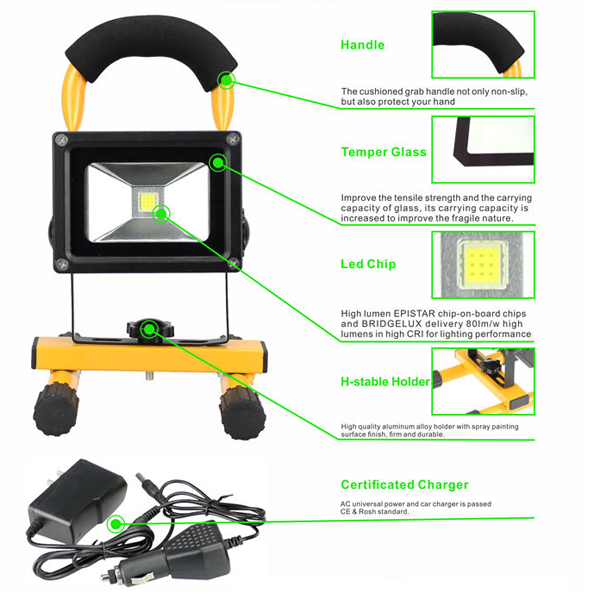 RechargableLEDFloodLightIP65CampingEmergencyLEDLighting10W