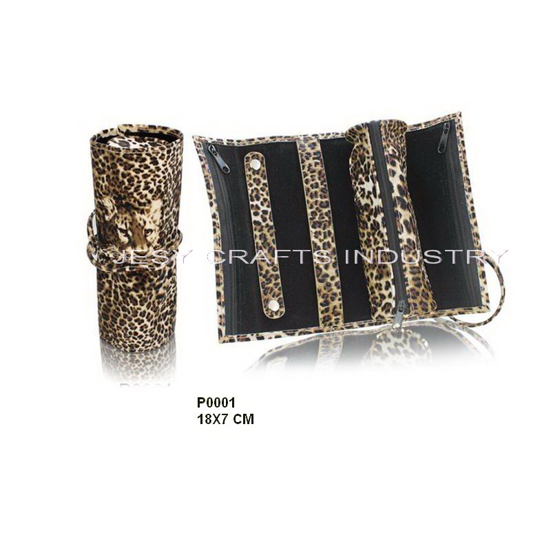 Leopard pu travel jewelry rollP0001