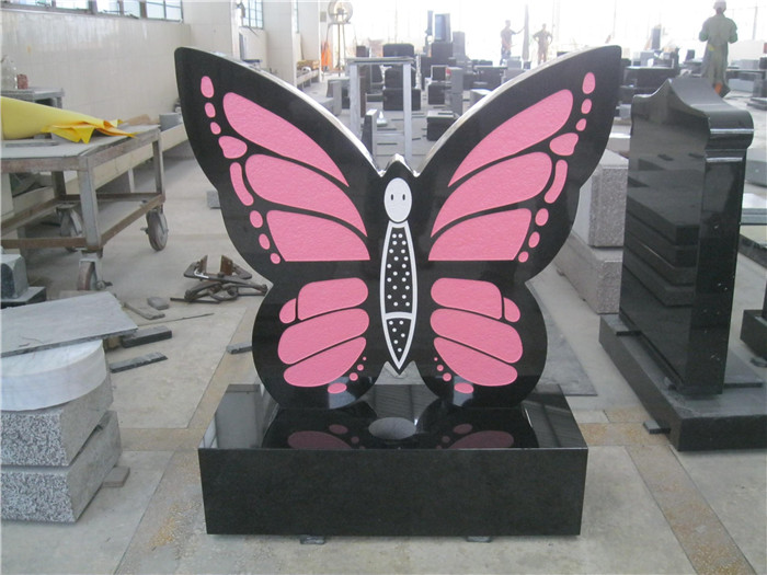 Black granite butterfly design headstones