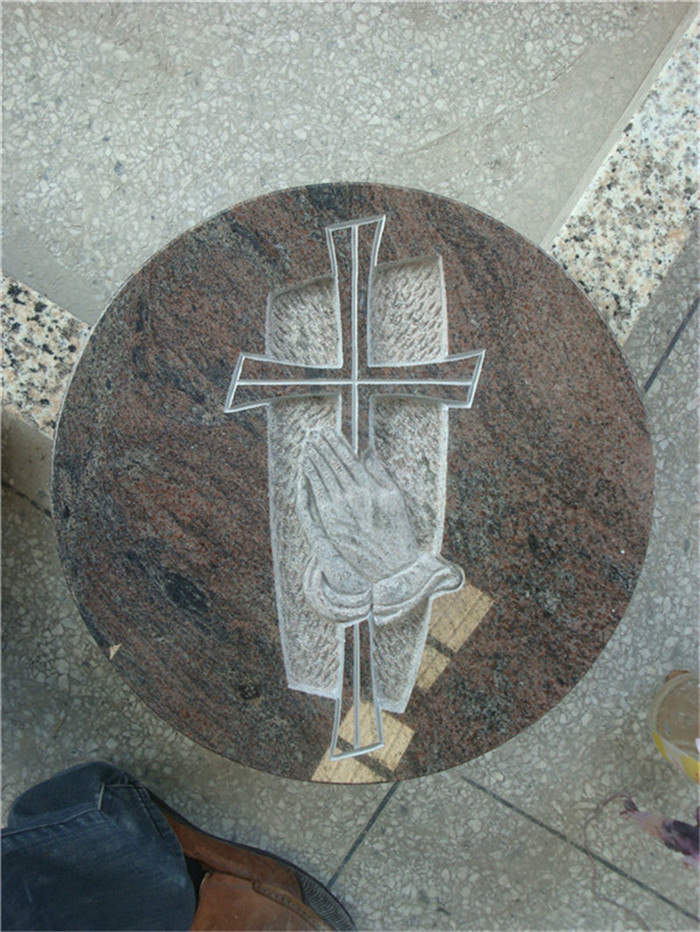 German style granite cross with hands carvings gravestones