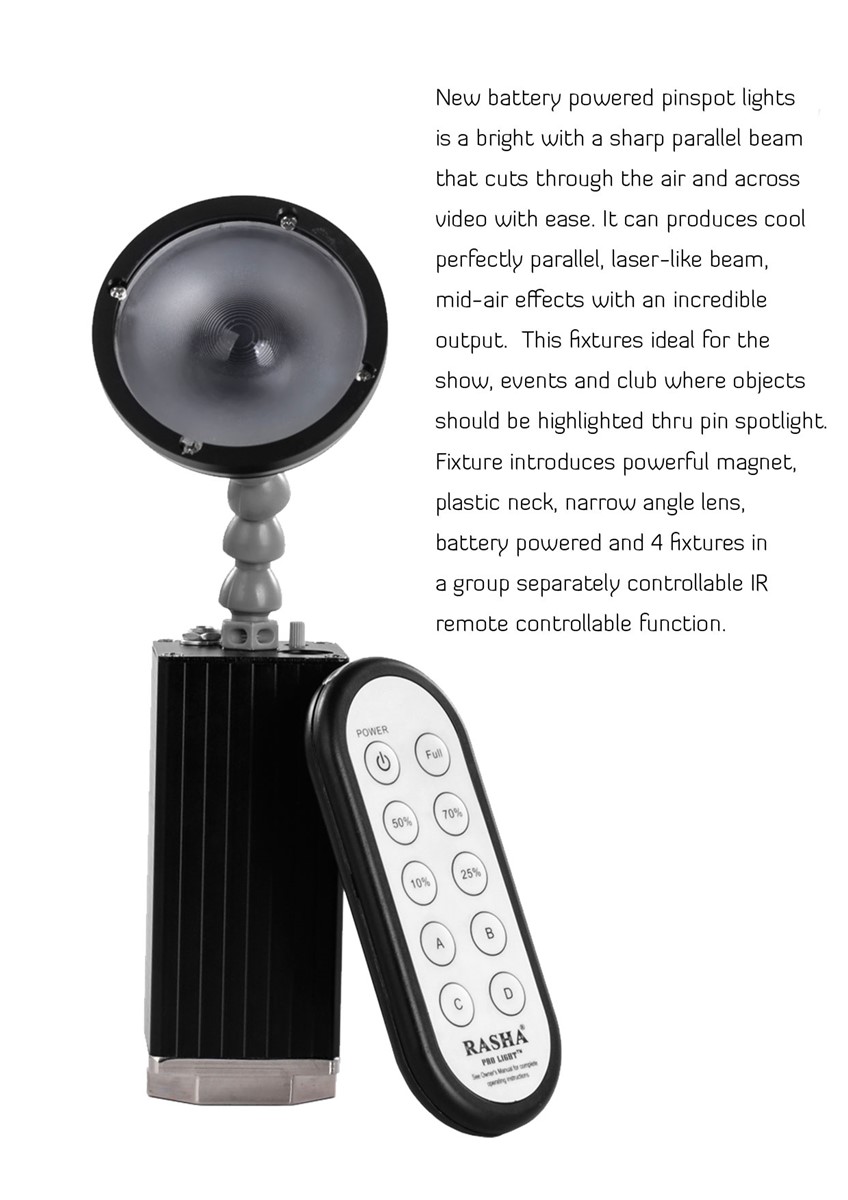 New Arrival 10W Zoom Warmwhite Battery Powered LED Pinspot Light with MagneticLED Flashlight with IR Remote Control