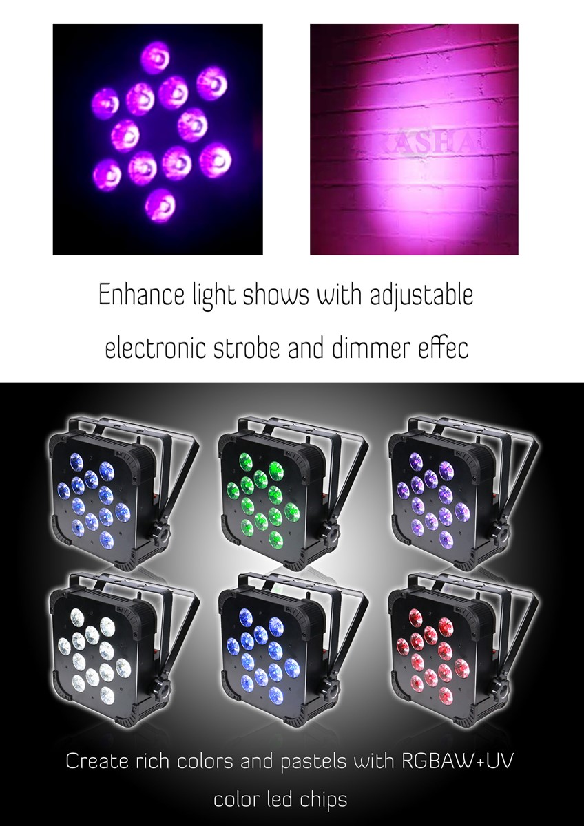 New 12pcs18W 6in1 RGBAW UV WiFi DMX LED Flat Par CanUV Color LED Sliam Par Light for Stage Party