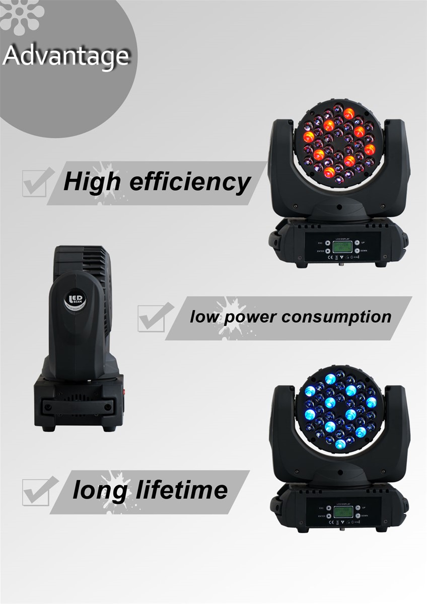 4X LOT 36pcs3W 4in1 Cree LED Moving Head BeamStage Moving Head Light with LCD Display