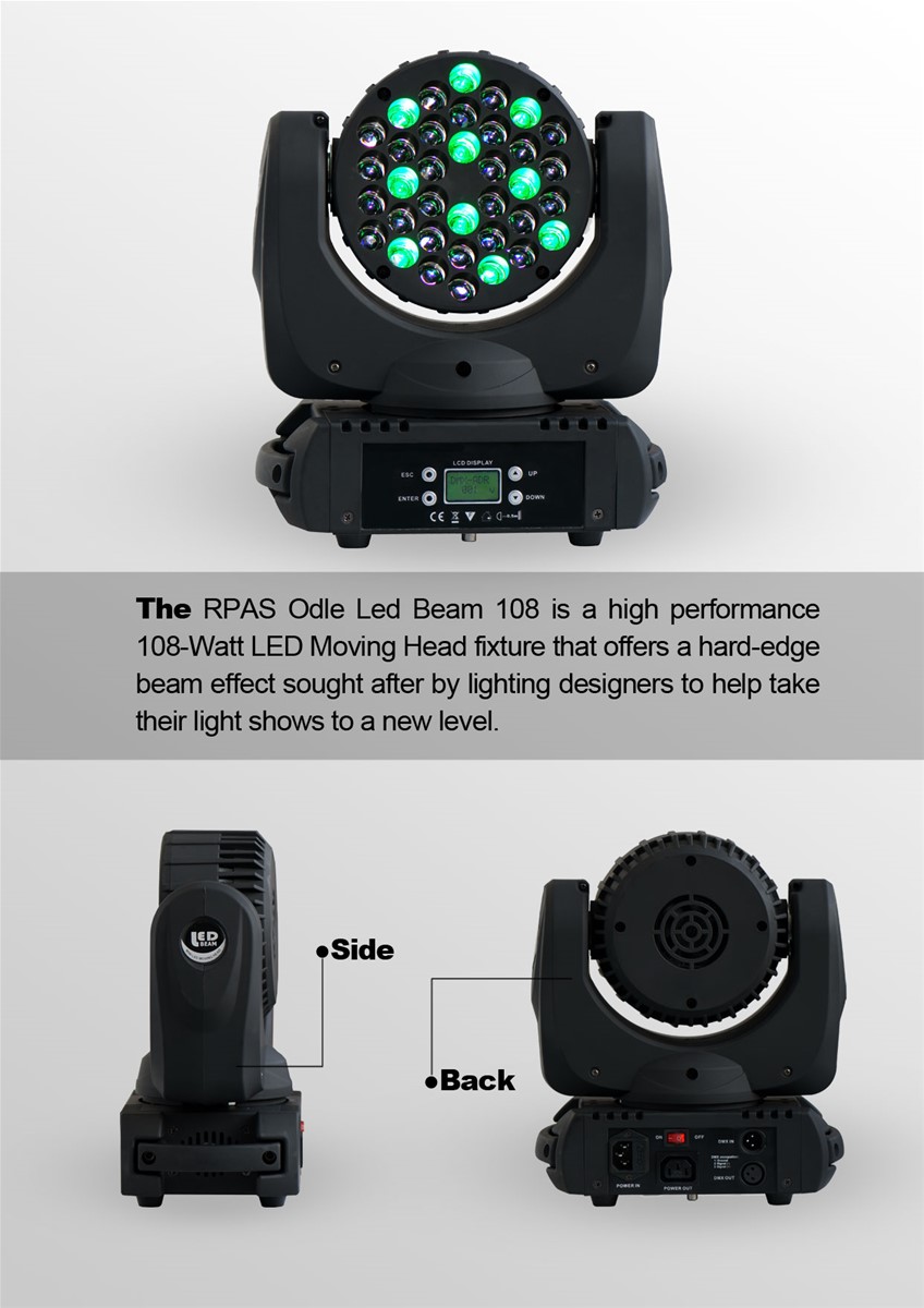 4X LOT 36pcs3W 4in1 Cree LED Moving Head BeamStage Moving Head Light with LCD Display