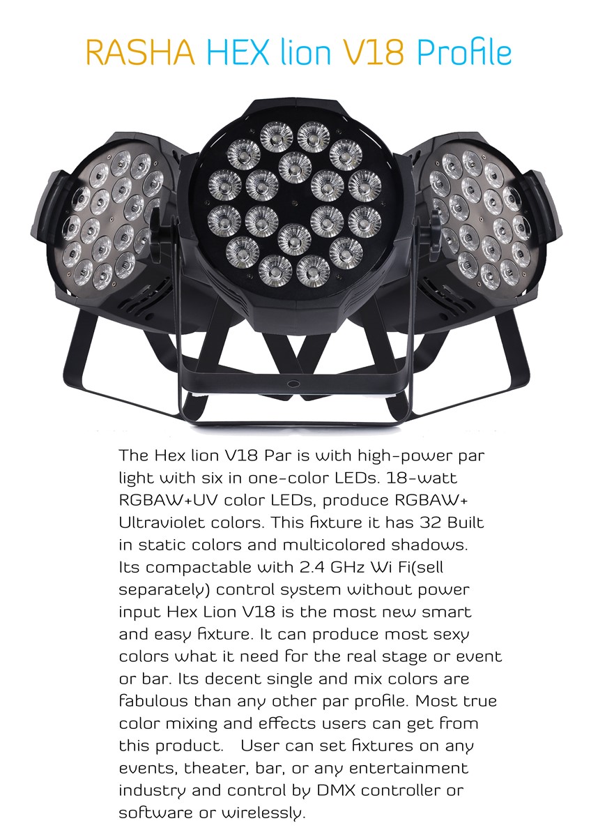 Rasha Hex 1818W 6IN1 RGBAW UV IRC REMOTE LED PAR LIGHT for NIGHT CLUBE DISCO PARTY