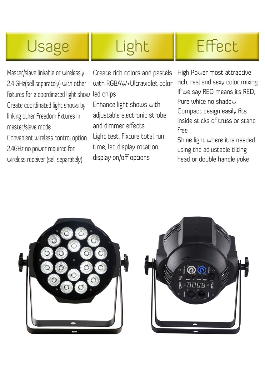 Rasha Hex 1818W 6IN1 RGBAW UV IRC REMOTE LED PAR LIGHT for NIGHT CLUBE DISCO PARTY