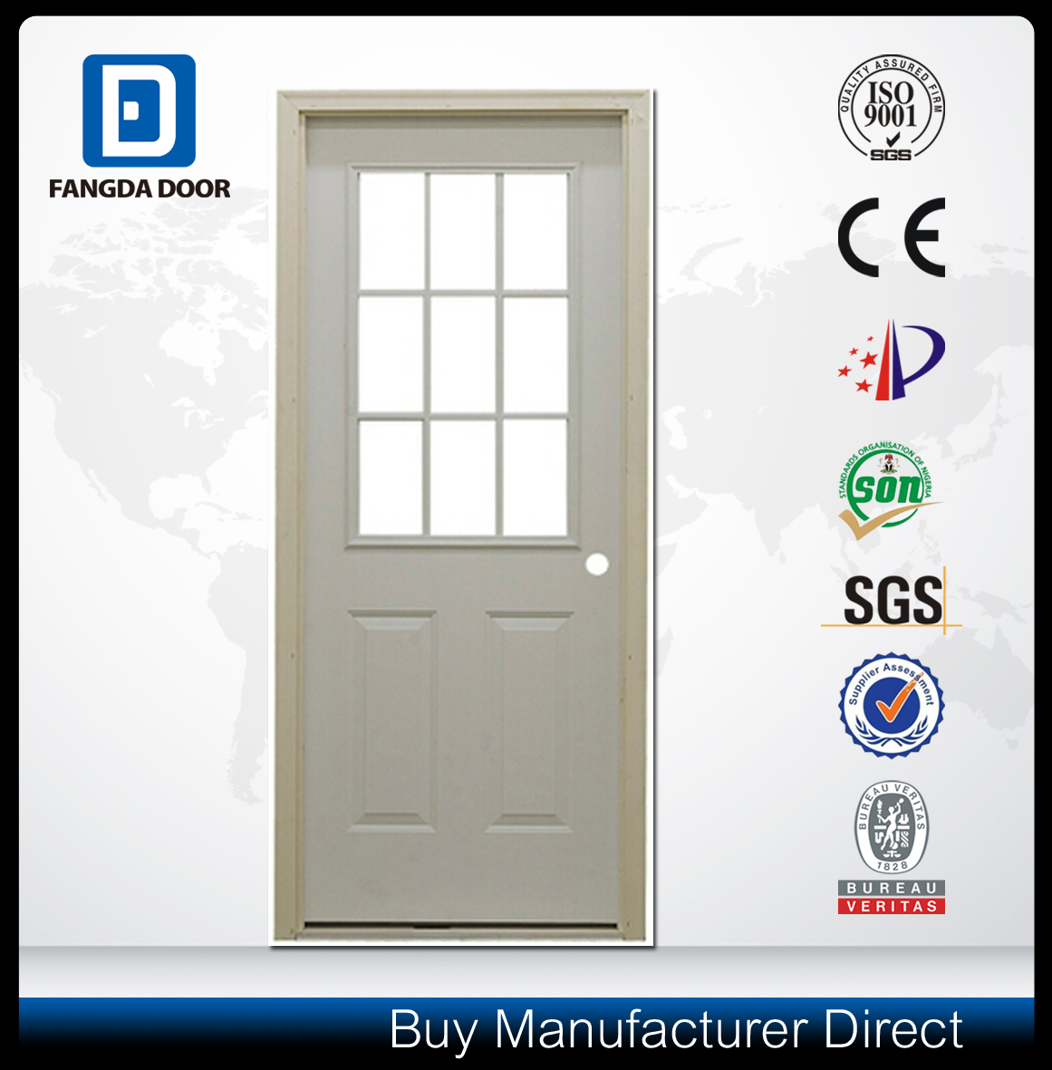 Fangda Steel Door With 9 Lite Glass From China Manufacturer