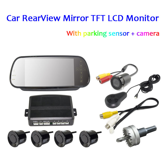 LCD Mirror Monitor HD Night Vision Camera 4 Sensors Universal Car Parking Rear View System