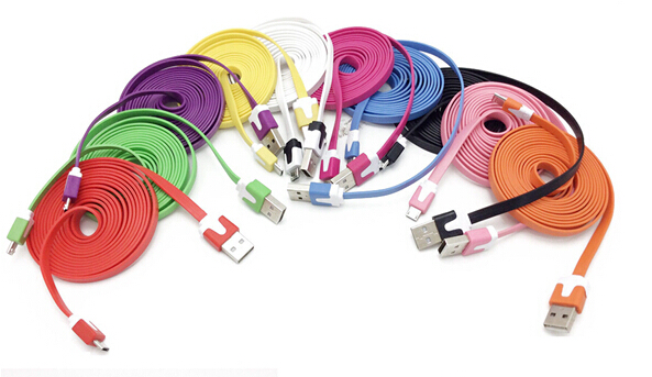 ColorfulForiPhoneCableFlatNoodleUSBCableforiPhone4SSamsung12cm1m15m2m3m4m