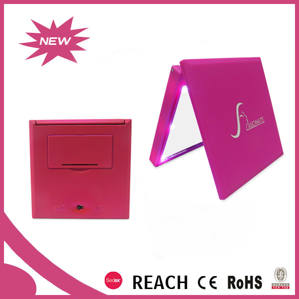 Plastic Frame Pocket Size Double Folding Cosmetic Mirror With Led Plastic Frame Pocket Size Double Folding Cosmetic Mirror With Led Lights