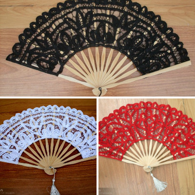 Wedding Lace Fan White And Black Colors - 