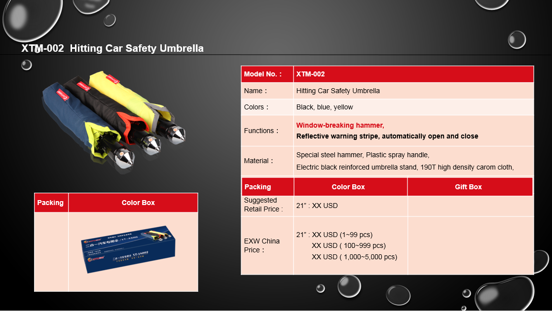 XTM002CarSafeUmbrellabothumbrellaandsafetyhammerandwarningvest