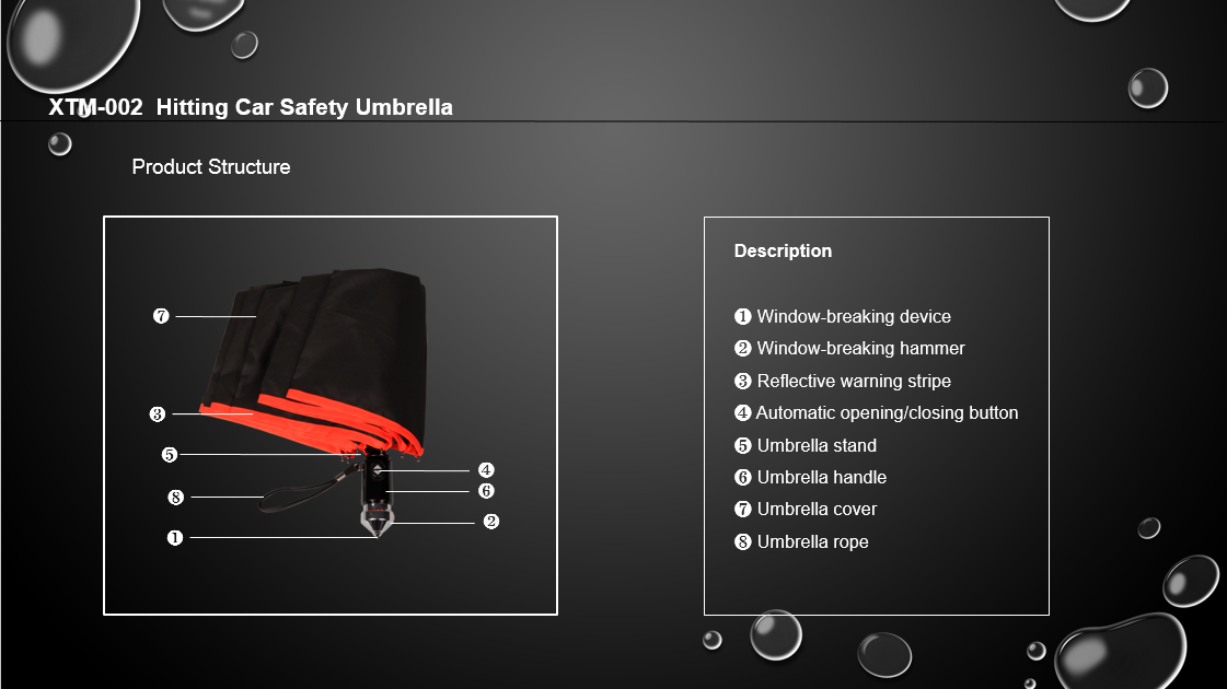 XTM002CarSafeUmbrellabothumbrellaandsafetyhammerandwarningvest