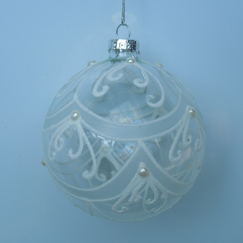 Christmas Day Glass Ball with White Pearl Decorative Glass China Supplier