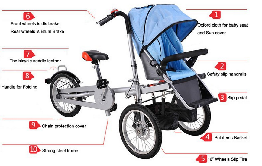 New3Wheels16InchPushchairFoldingMotherBabyTagabike