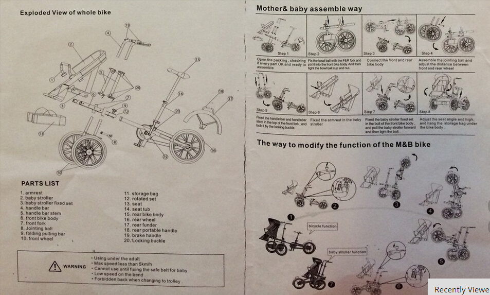 New3Wheels16InchPushchairFoldingMotherBabyTagabike