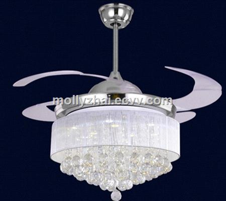 Hidden Acrylic Blades Ceiling Fans With Chandelier Crystal