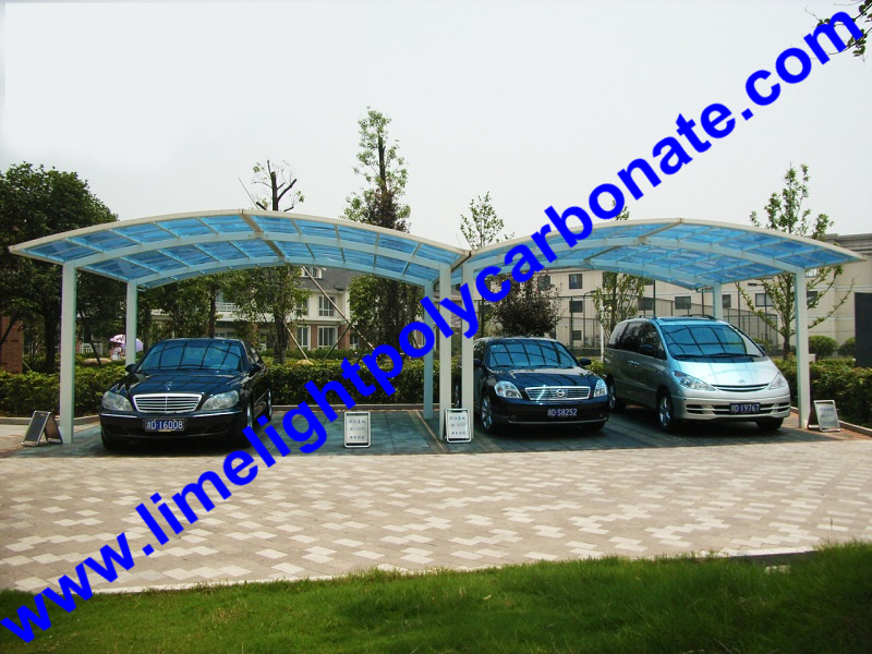 aluminium carport with white frame and blue polycarbonate sheet for public car shed awning canopy