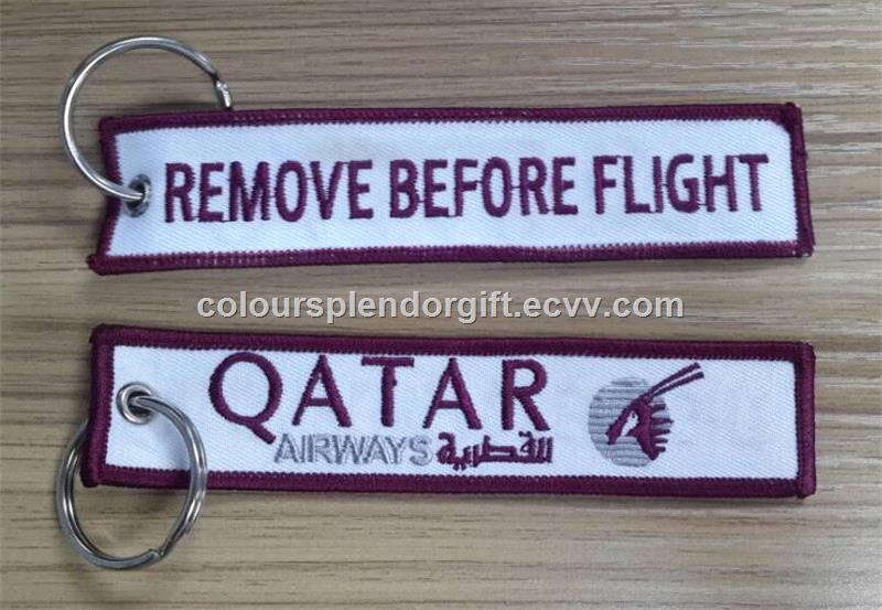 Wholesale QATAR Airways Doha Airline Remove Before Flight Style Embroidered Keyring