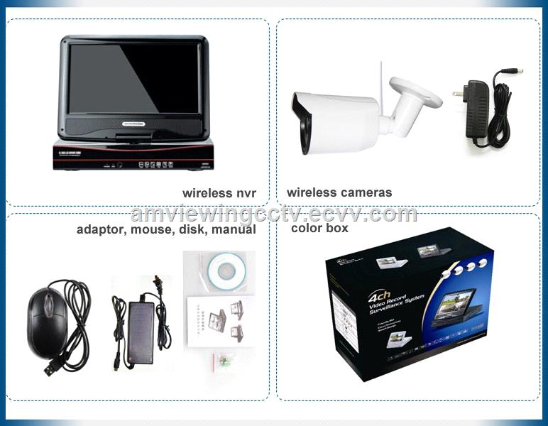 720P960P HD wifi ir cctv camera security system 4ch 8ch 101 inch lcd wireless WIFI nvr kit