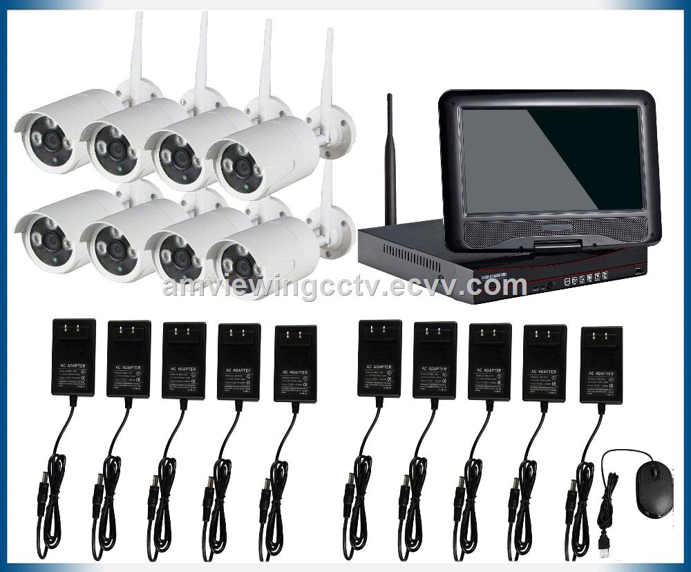 720P960P HD wifi ir cctv camera security system 4ch 8ch 101 inch lcd wireless WIFI nvr kit