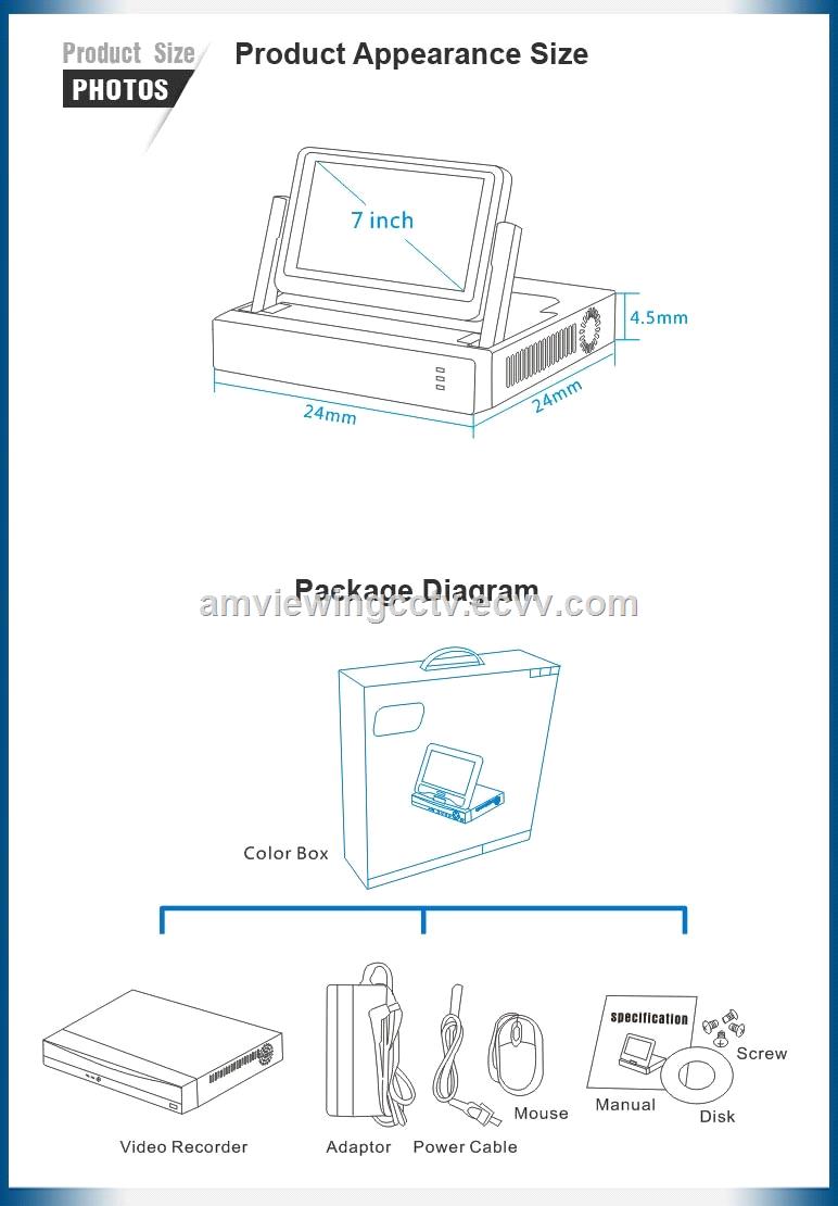 Home security 7inch LCD 4ch cctv wifi nvr kitsBuild in 7 High difinition LCD Screen