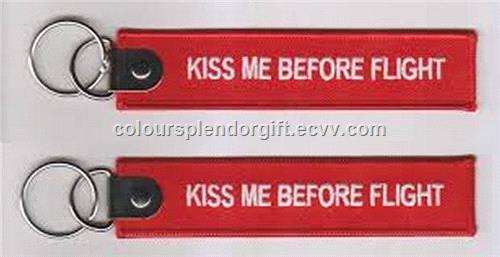 Wholesale Kiss Me Before Flight Lip Fabric Embroidery Key Chain Aviation Tags