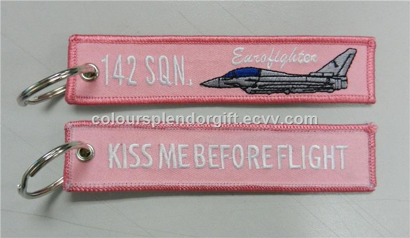 Wholesale Kiss Me Before Flight Lip Fabric Embroidery Key Chain Aviation Tags