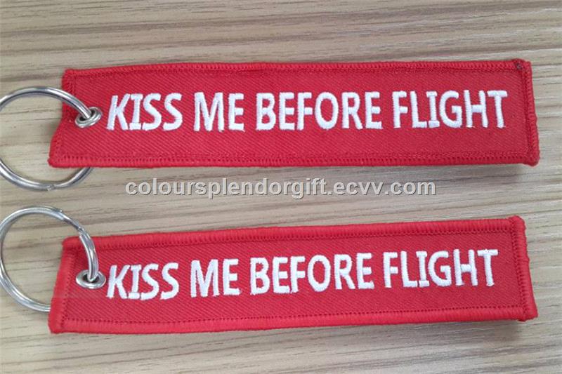 Wholesale Kiss Me Before Flight Lip Fabric Embroidery Key Chain Aviation Tags