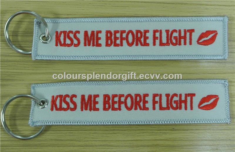 Wholesale Kiss Me Before Flight Lip Fabric Embroidery Key Chain Aviation Tags