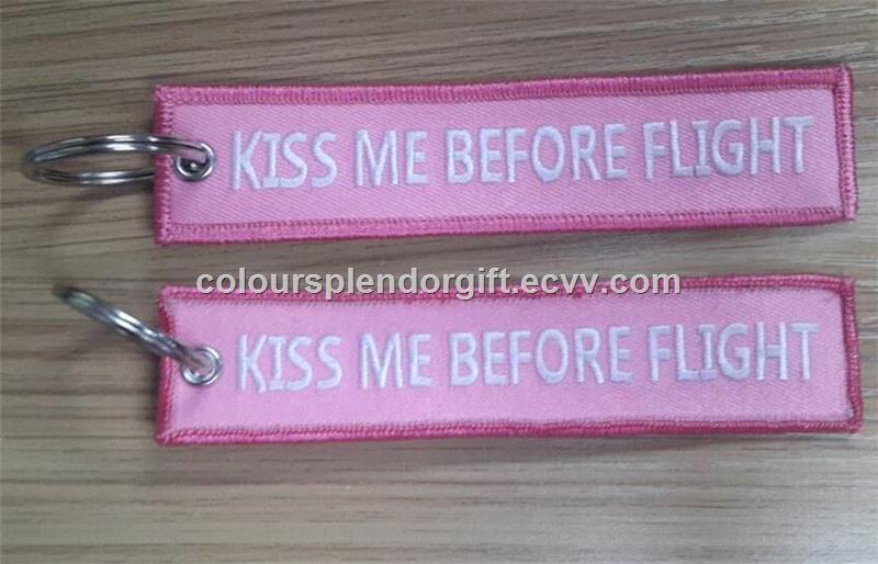 Wholesale Kiss Me Before Flight Lip Fabric Embroidery Key Chain Aviation Tags