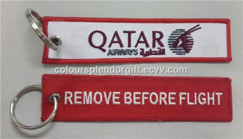 Wholesale QATAR Airways Doha Airline Remove Before Flight Style Embroidered Keyring