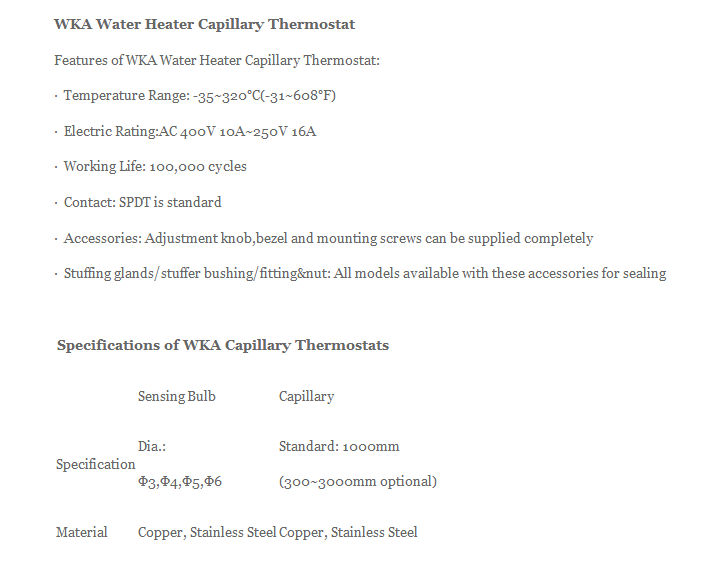 Water Heater Capillary Thermostat