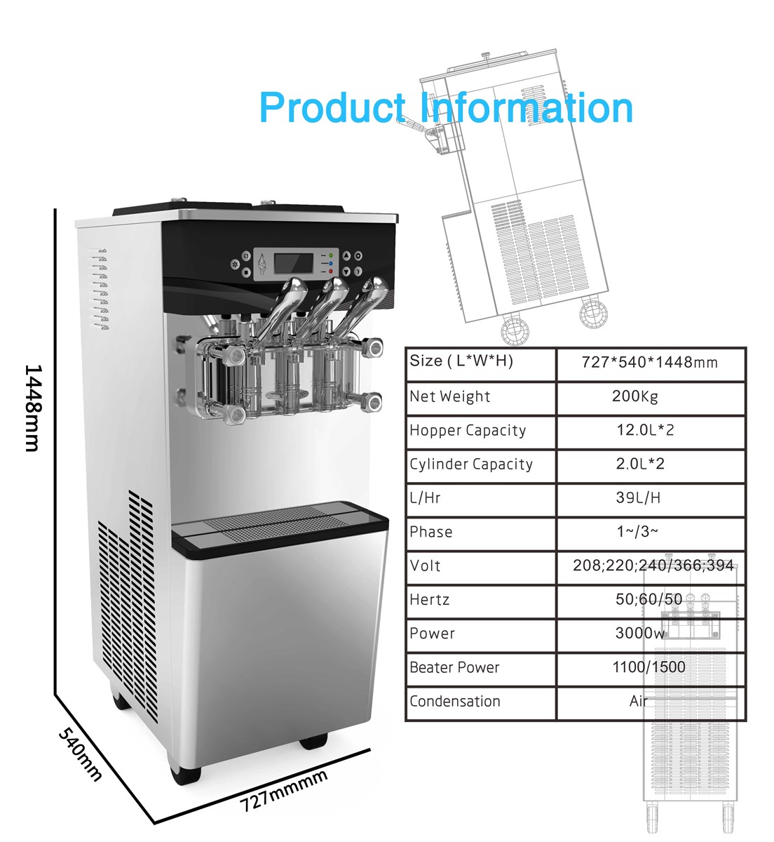 Taycool Classic Floor Standing Model Ice Cream Machine TC392S with High Overrun