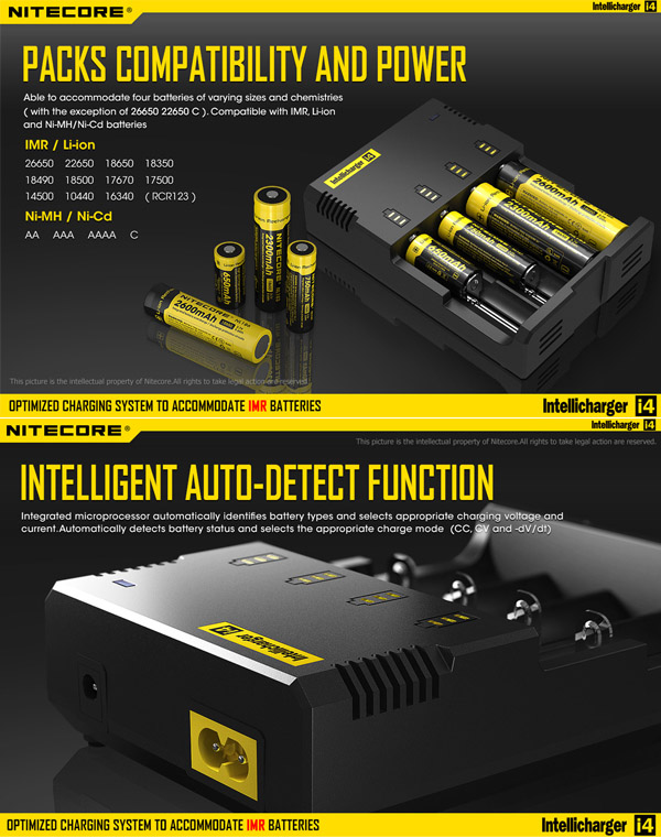 Authentic Nitecore I4 Universal Intellicharger Charger for 18650 18350 18500 26650 Battery