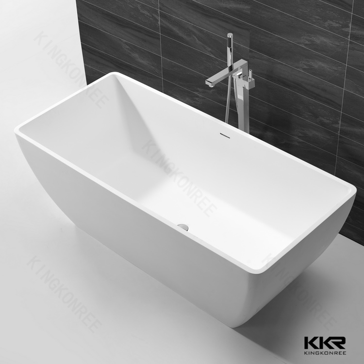 KKR Matte White Marble Stone Free Standing Oval Bathtub