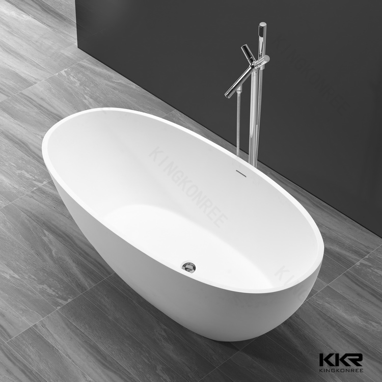 KKR Matte White Marble Stone Free Standing Oval Bathtub