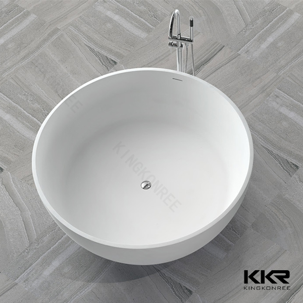 KKR Matte White Marble Stone Free Standing Oval Bathtub