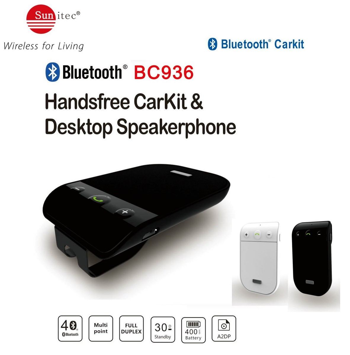 Universal Bluetooth In-Car Speakerphone hands-free telephone with built-in Microphone Music Playing