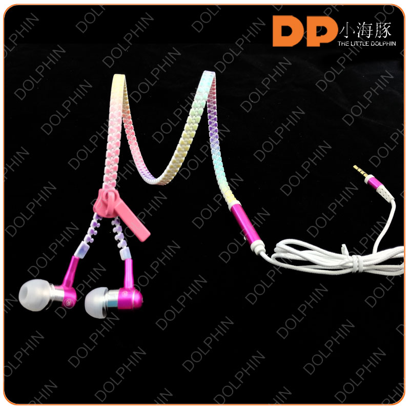 factory price noise cancelling zipper headphone metal earbuds zipper in ear earphone