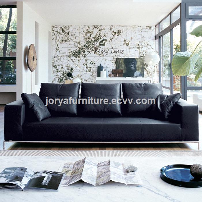 Mordern living room leather sofa with solid wood frame and high density foam