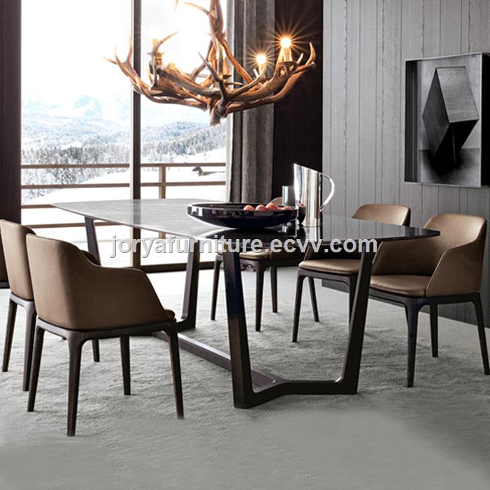 Modern Style Natural Marble Dining Table With Ash Solid Wood Leg