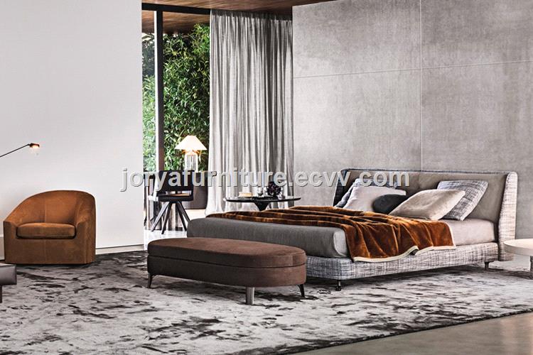 Modern Style Double Fabric Soft Bed Real Leather Soft Bed Queen Bed