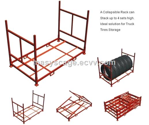 Large blue metal stacking truck tire storage rack for auto industry