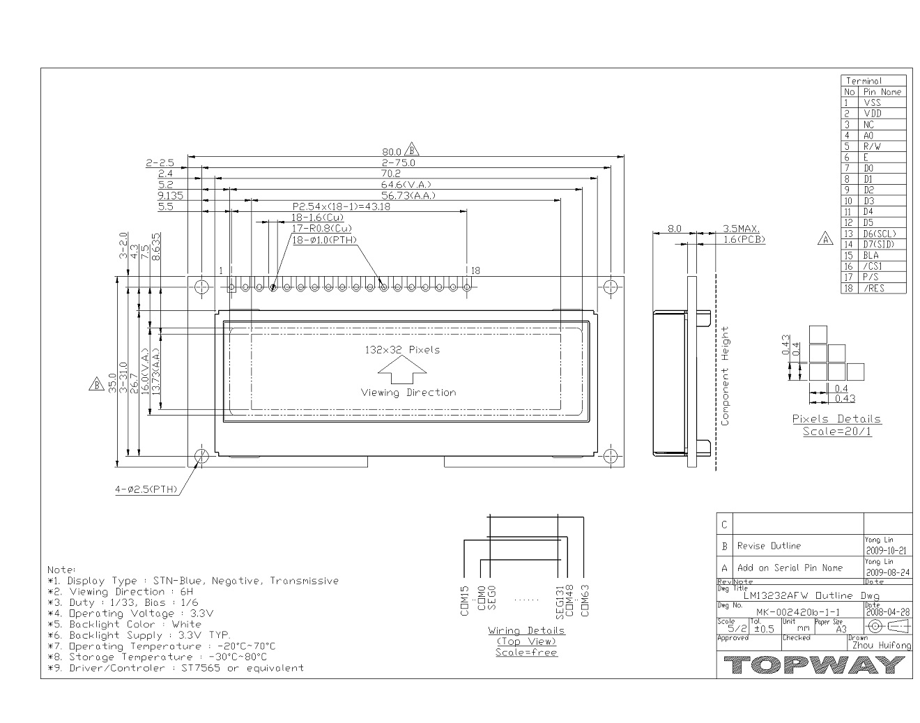 13232 Cog Graphic LCD Module LM13232AFW