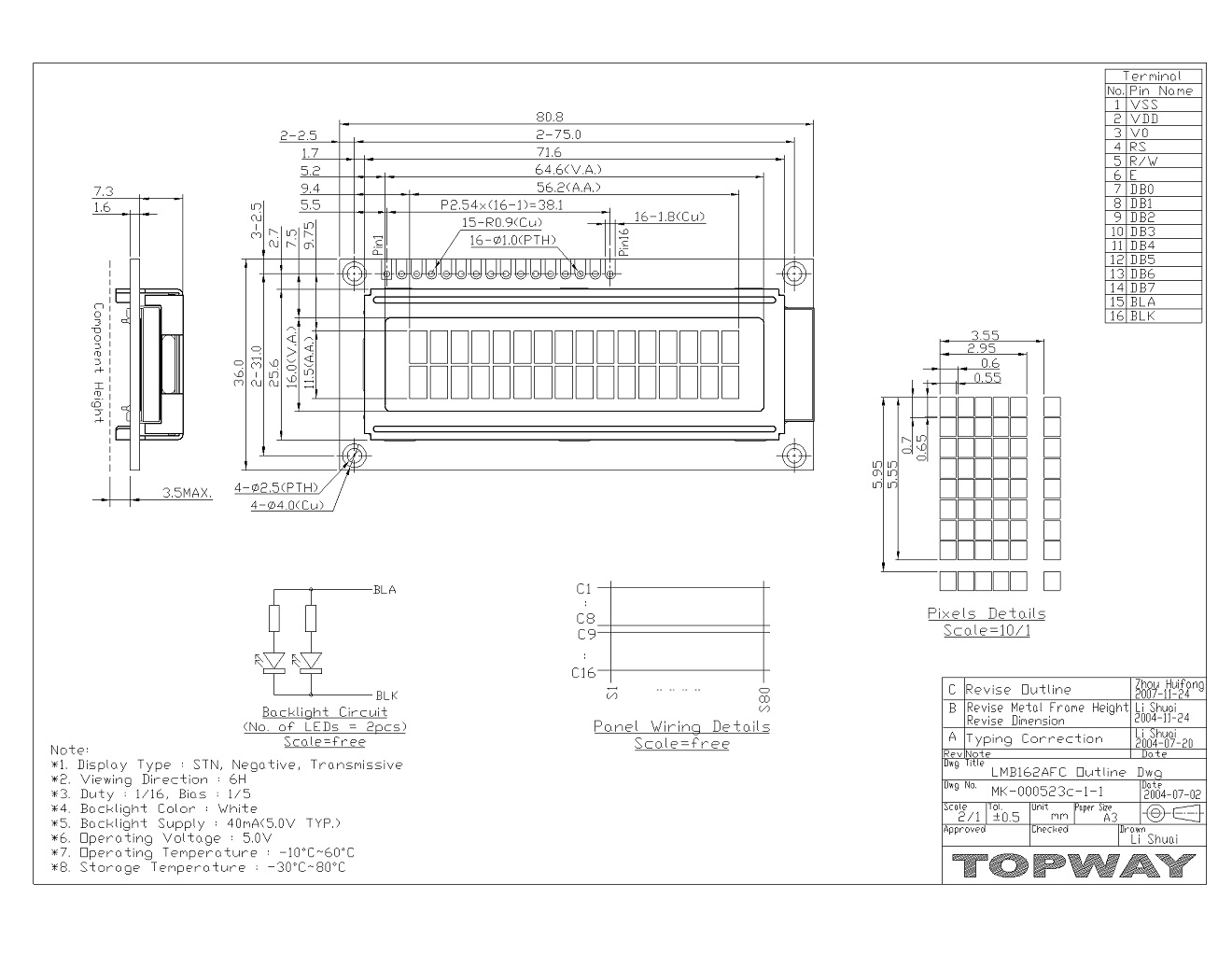 1602 LCD COB Character LCM LMB162A